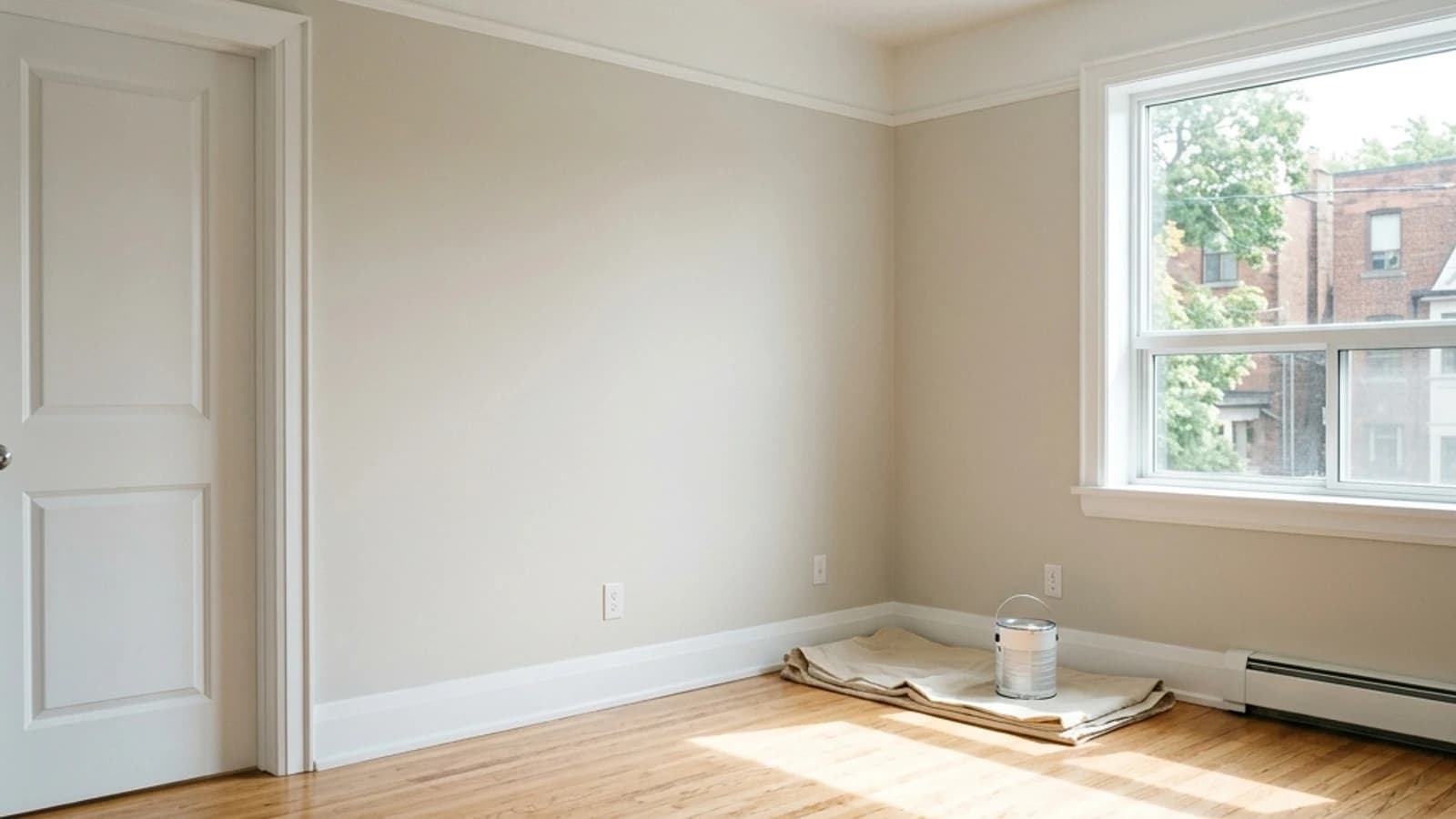 Empty rental apartment freshly painted in a light neutral, ready for the next tenant